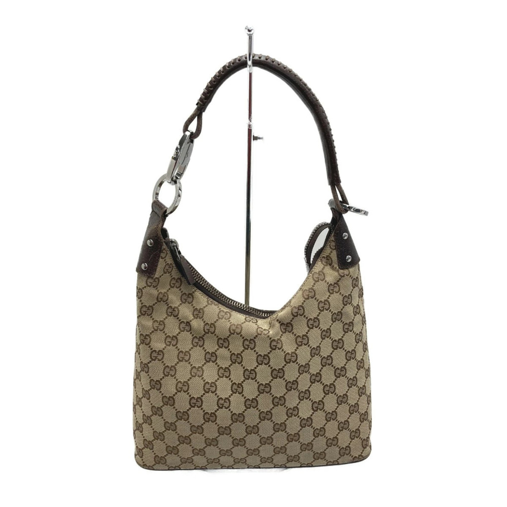 GUCCI GG Canvas Hobo Bag Brown Leather